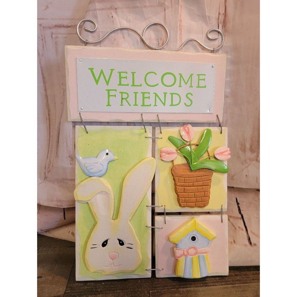 Welcome Friends birdhouse Bunny Easter spring sign decor